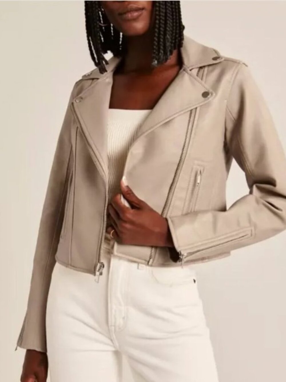 NWT Abercrombie & Fitch $130 Vegan Leather Moto Cropped Jacket, Small